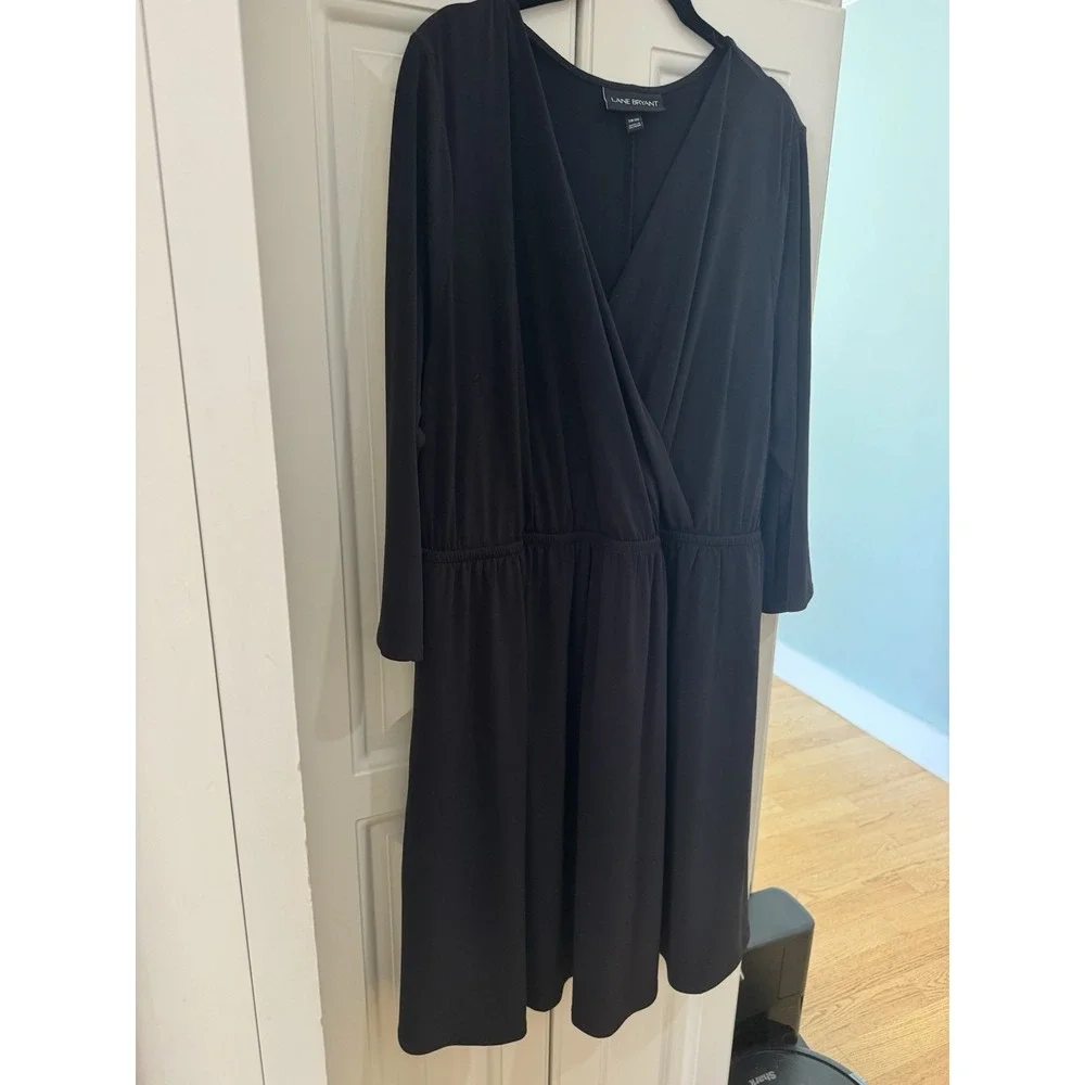 Womens Lane Bryant Black‎ Plus Size Dress Size 18/20 V Neck 3/4 Sleeve